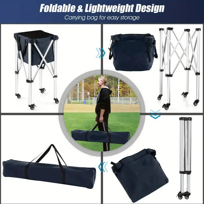 عربة كرة تنس متعددة محمولة قابلة للطي بشعار مخصص عربة تنس مع عجلات سلة عربة تدريب التنس