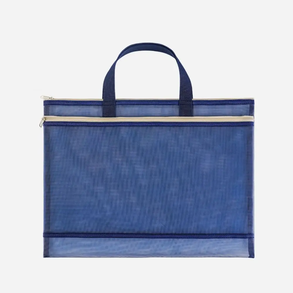 Mutli-Purpose A3 Zipper Pouch Bag Creative Large-capacity Document Book Bag Mesh with Handle Multi-layer File Organizer School