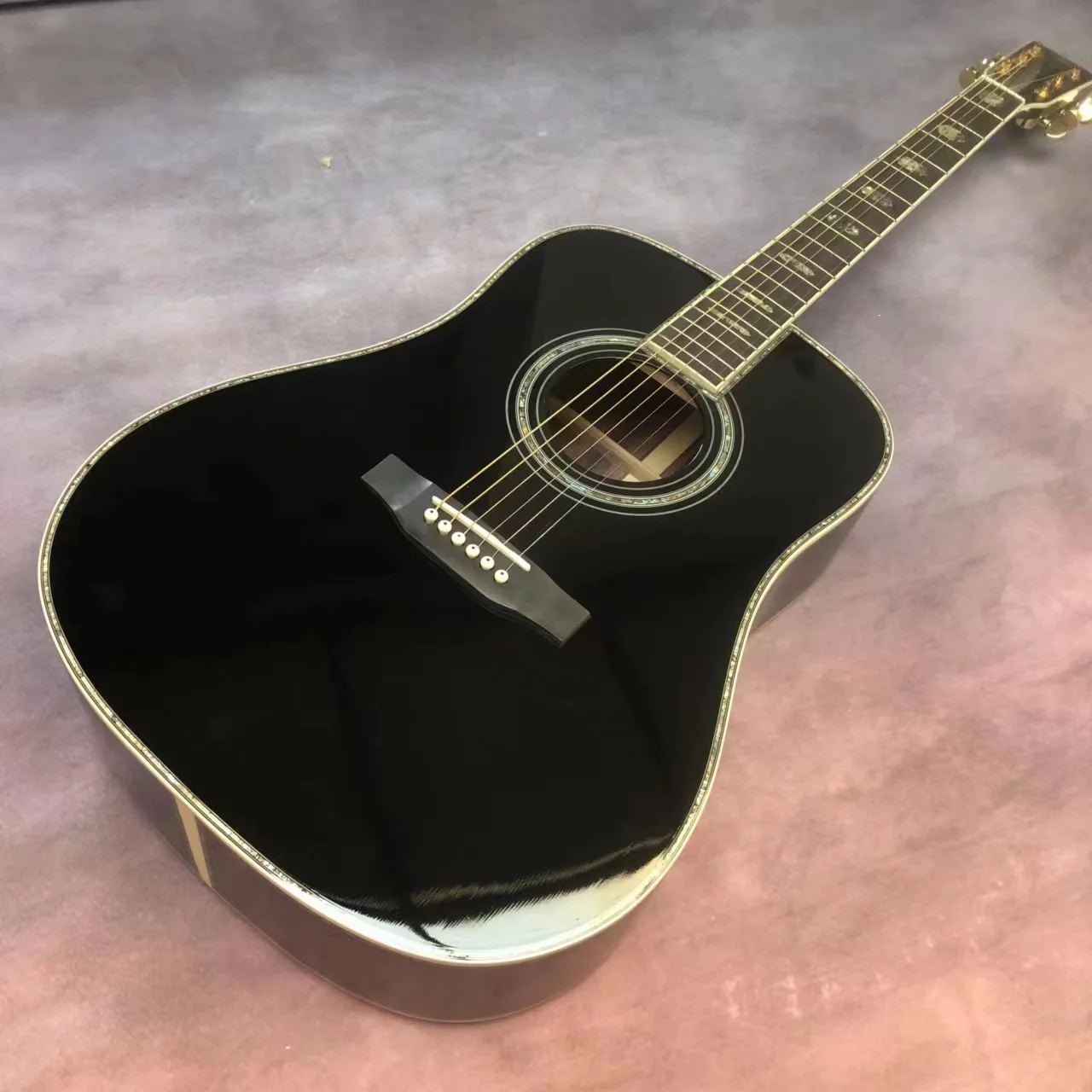 

41 "D45 Mold BK color Solid wood toss face Whole abalone black finger acoustic acoustic guitar