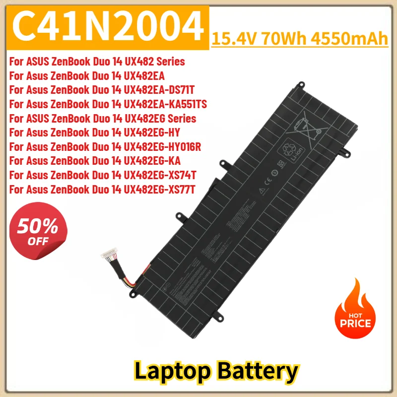 C41N2004 Battery 15.4V 70Wh 4550mAh for Asus ZenBook Duo 14 UX482 UX482EA UX482EA-DS71T UX482EA-KA551TS UX482EG Laptop Battery