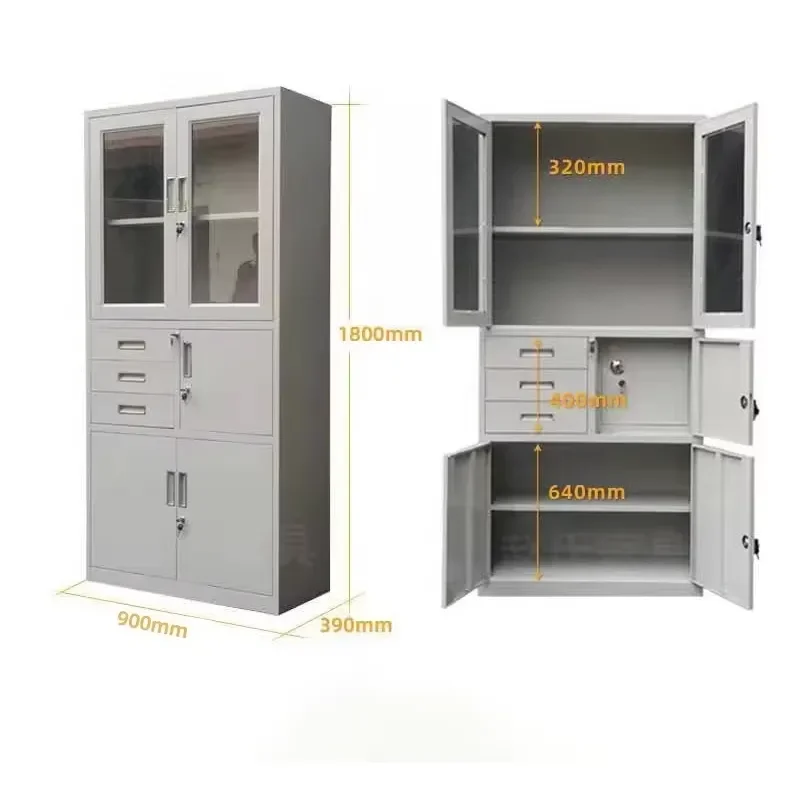 Custom Movable Adjustable Modern Office Furniture Steel Archive Hospital Warehouse Cabinets with Glass Doors