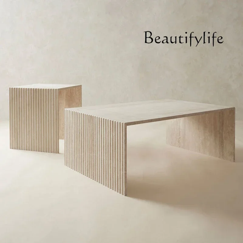 A44 yL Ju Cream wind tunnel stone coffee table designer light luxury high sense wabi sandy wind home living room sofa rectangula