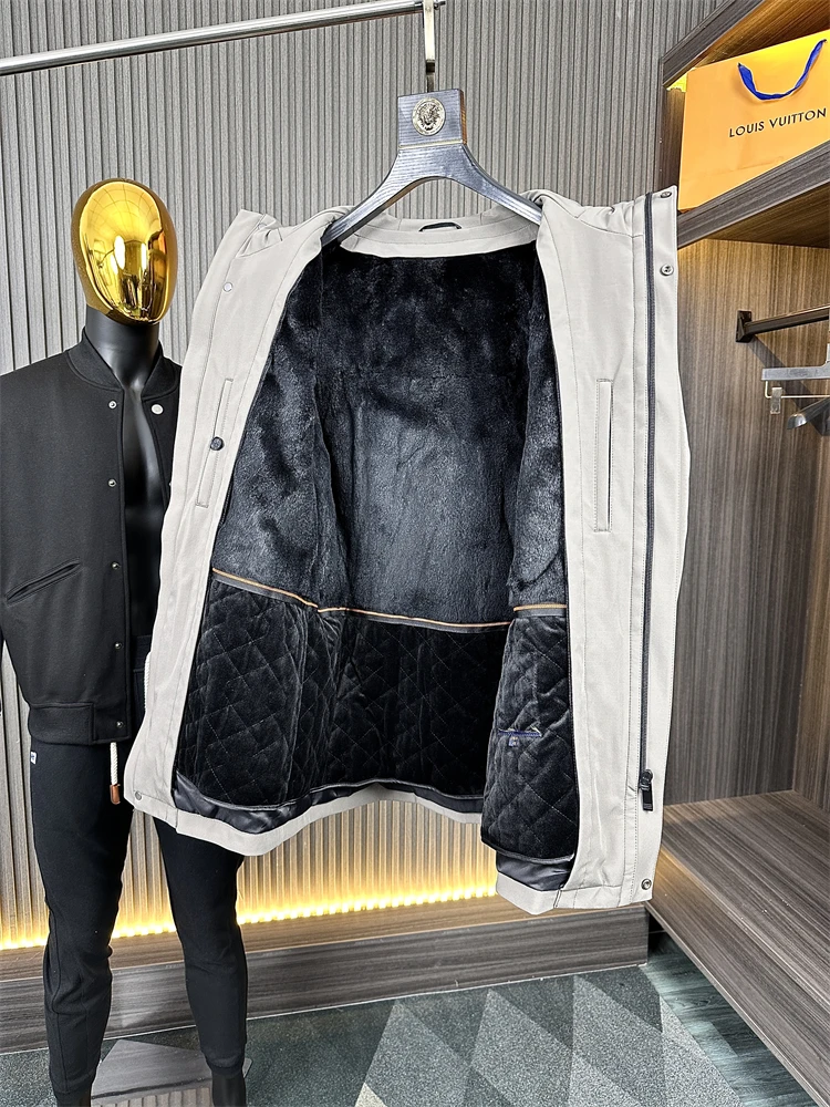 

Высококачественная мужская функциональная водонепроницаемая хлопковая парка с подкладкой из кроличьего меха на открытом воздухе, осенне-зимняя модная городская парка...