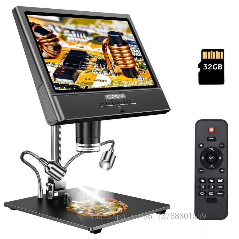 10 Inch Digital Microscope Opqpq DM12 1080P 1000X Video Microscope Metal Stand Remote Control,32GB SD Card