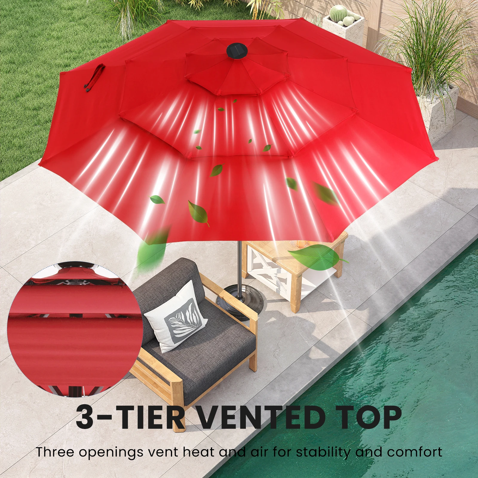 Solar panel on umbrella top