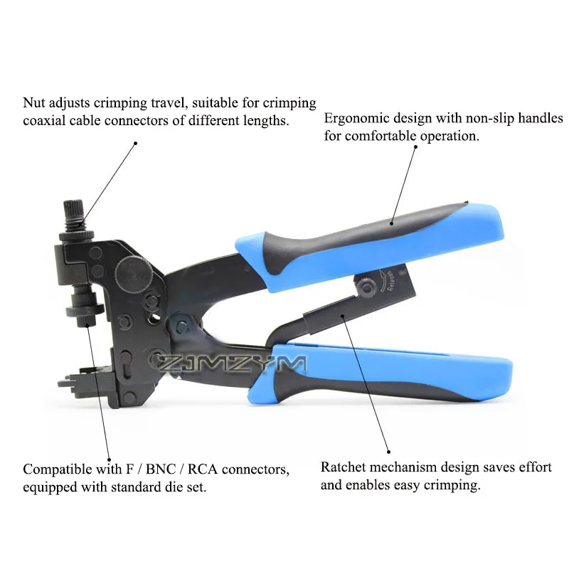 3 in 1 Coaxial Compression Crimping Tool for F BNC RCA Connectors Compression Crimper for RG59 RG6 Coaxial Cable