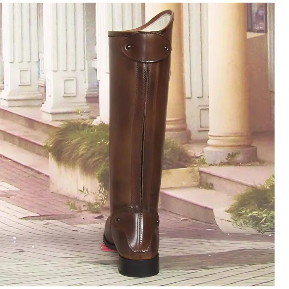 Fashion Men's Genuine Leather Honor Guard Riding Boots Equestrian Boots Western Long Knee-high Engineer Boots back zipper view 4