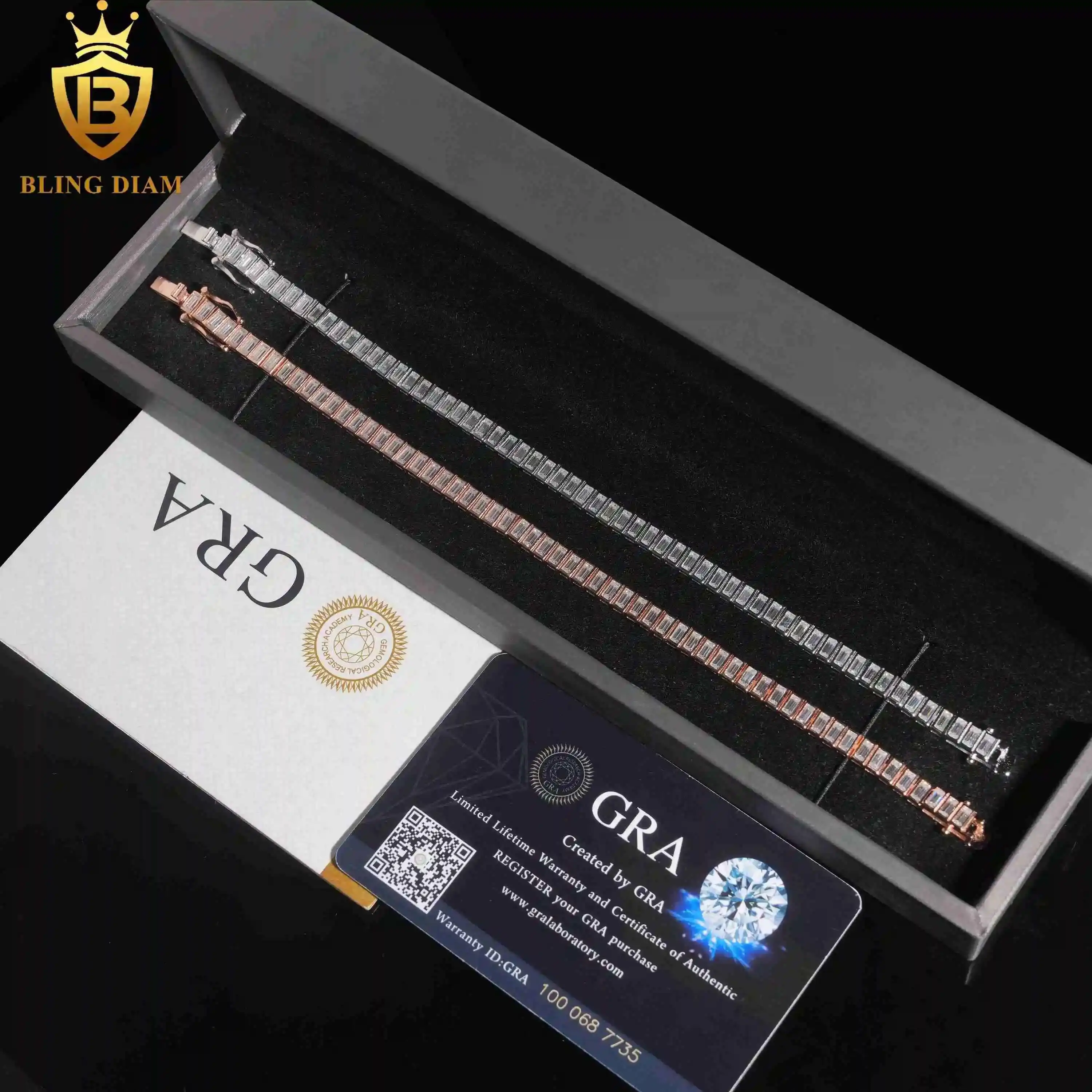 

Fashion Jewelry 925 Sterling Silver VVS Moissanite Emerald 2x4mm Tennis Chain Bezel Bracelet