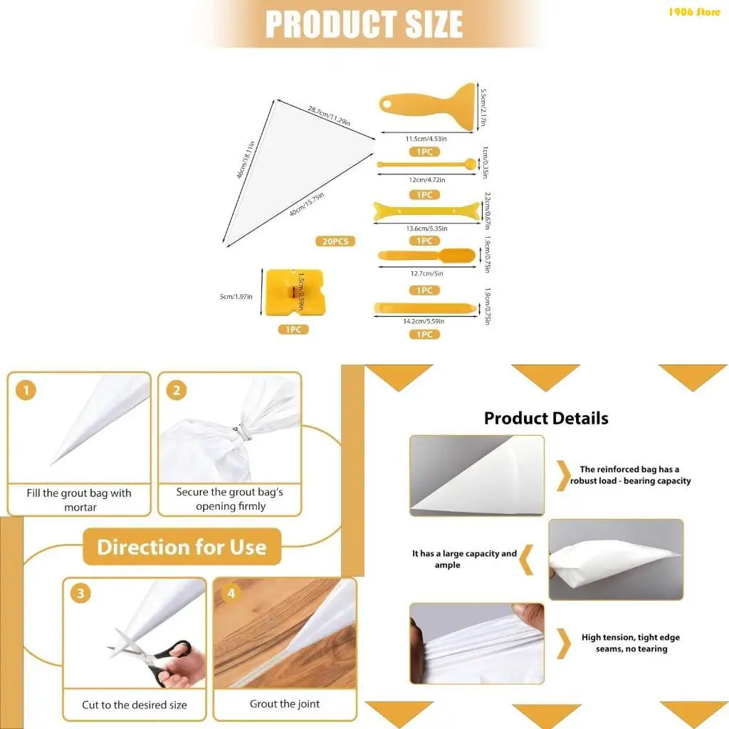 U1JB 26pcs Strong Grout & Mortars Bags with Essential Caulking Tool for Professional Tile Installation & Brickwork