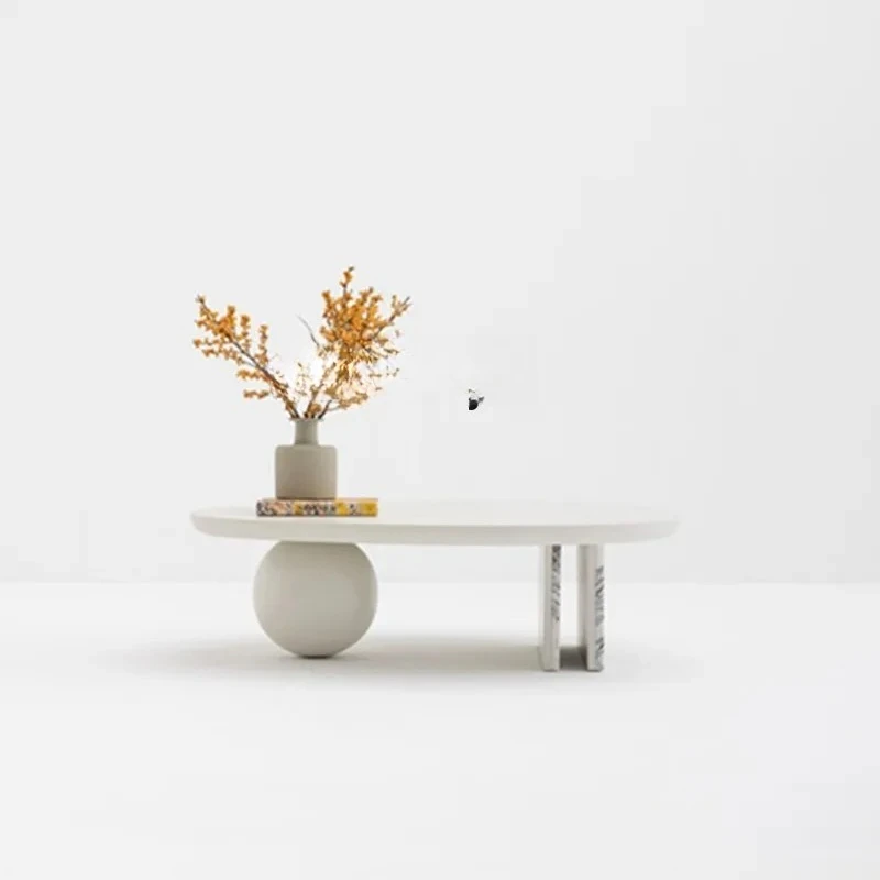 

Simple modern creative solid wood coffee table size apartment household cream style French retro marble special-shaped tea table