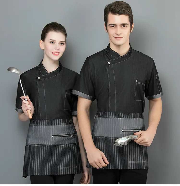 Uniforme de Chef de cocina Unisex, ropa de trabajo de manga corta, transpirable, 2 colores, Verano