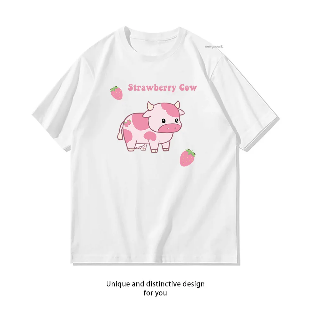 Strawberry Cow Pack t-shirt woman man Casual cotton summer printed t shirts Adult streetwear camisetas Breathable