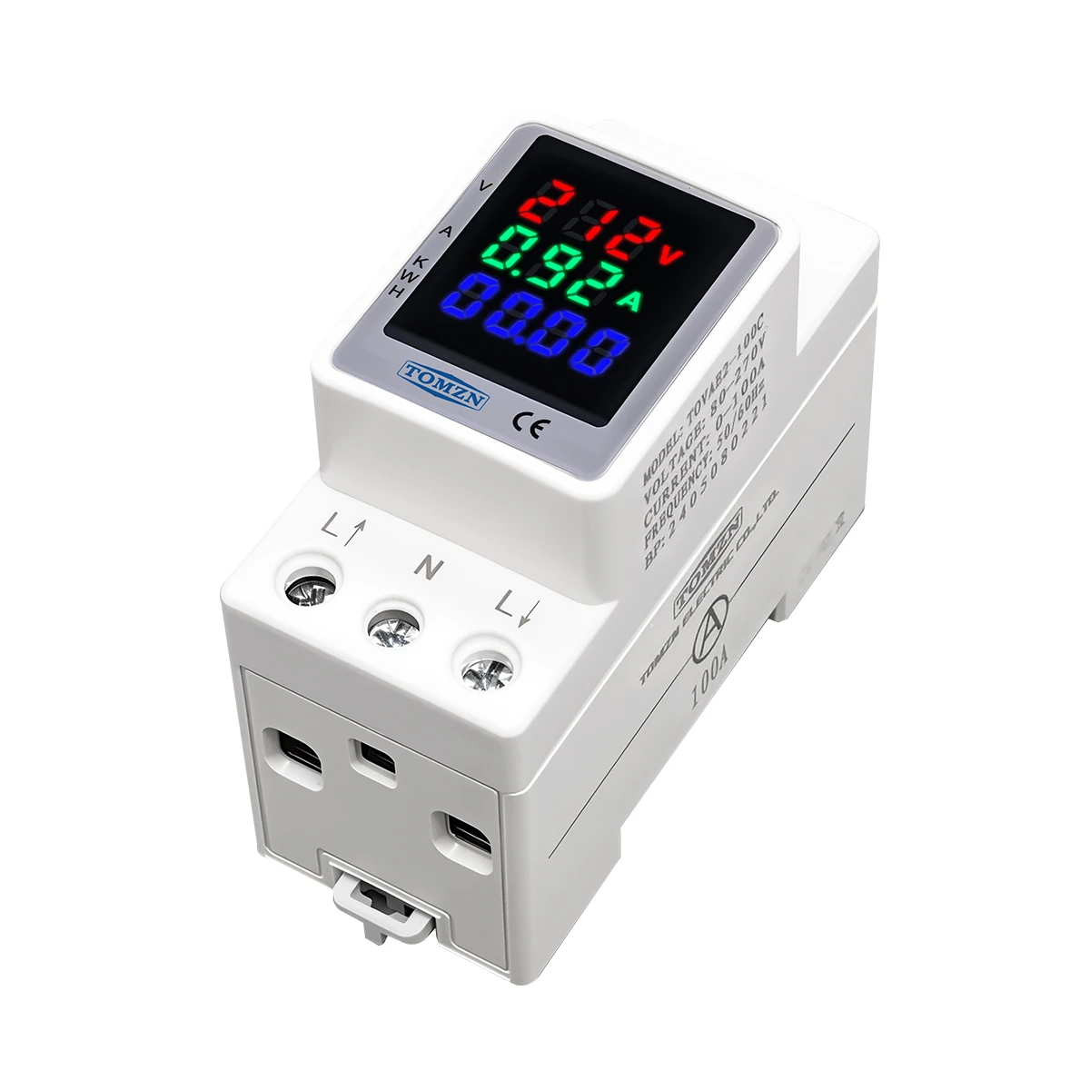 TOMZN 3IN1 Electric Energy Meter Current Measurement Voltmeter Digital Reconfigurable Colours Din Rail AC80-270V 0-100A 50/60Hz