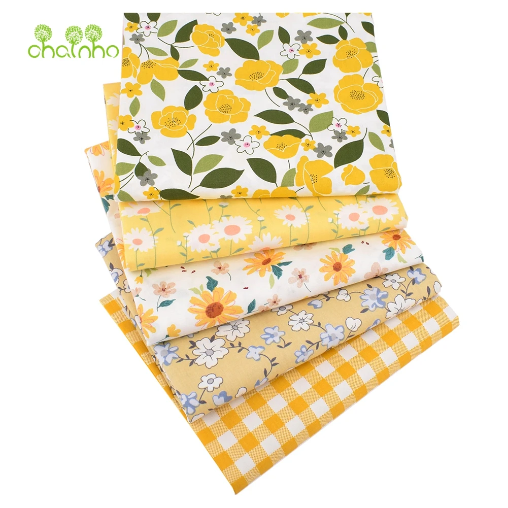 Chainho,Printed Twill Weave Cotton Fabric,Patchwork Cloth,DIY Sewing Quilting Material,New Yellow Floral,2 Specification,CC191