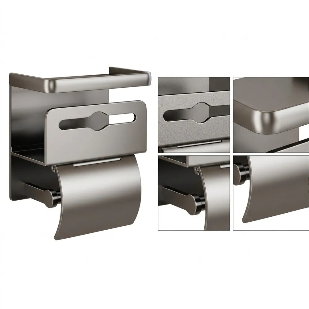 1Pc Space Aluminum 3 Layer Wall Mounted Toilet Holder Waterproof No Drill Modern Bathroom Box Cover Storage Rack