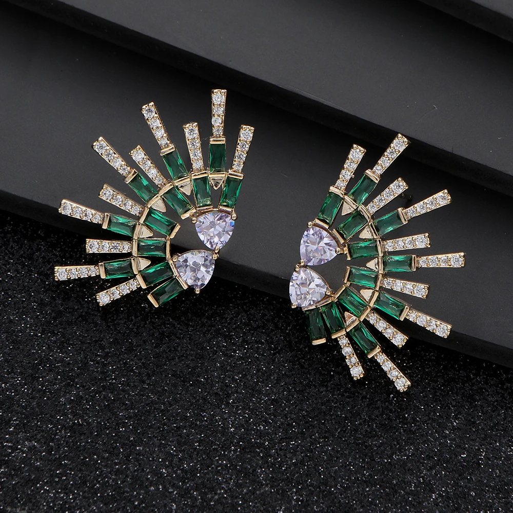

Luxury Snowflake Stud Earrings For Women Wedding Rectangular Cubic Zirconia Bridal Engagement Jewelry E1162
