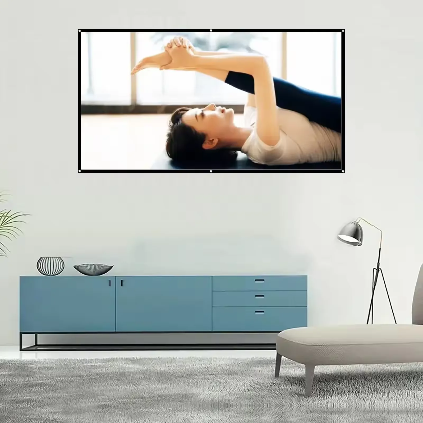 High Brightness Portable Projection Screen Anti-Light Projector Curtain Metal Reflective Cloth Fabric with Black Border& Eyelets