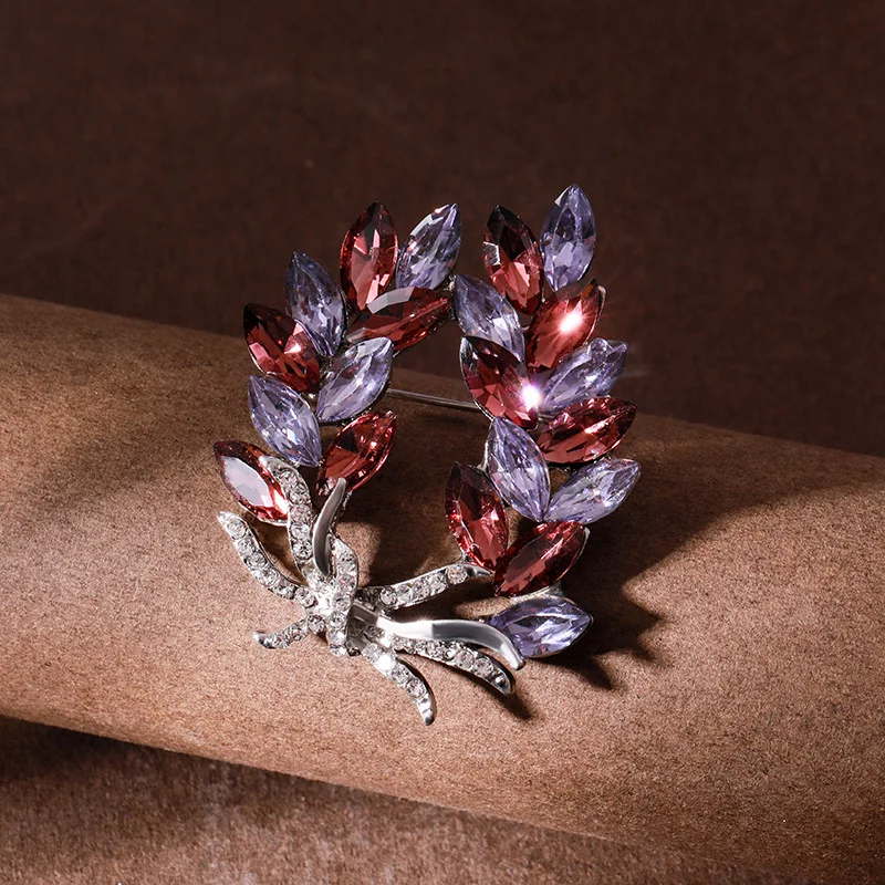 女性のための完全な小麦の枝、バッジ、ピンバックル、ラインストーン、植物、光沢、ブティック、高級、エレガント、女性のファッション、絶妙