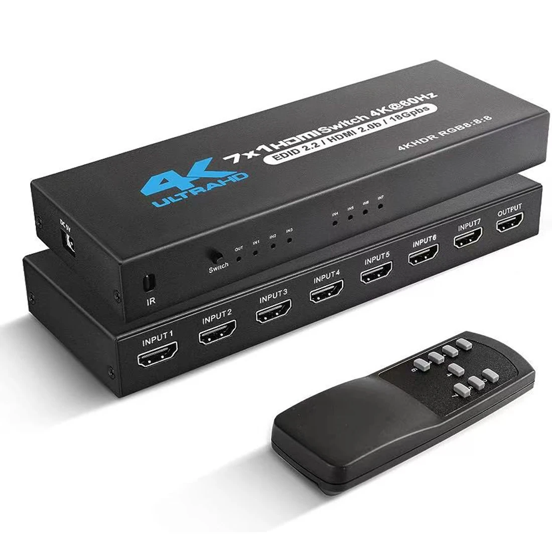 HDMI Switch 7 in 1 Out 4K@60Hz with IR Remote, for PS5 PS4 Xbox DVD Player