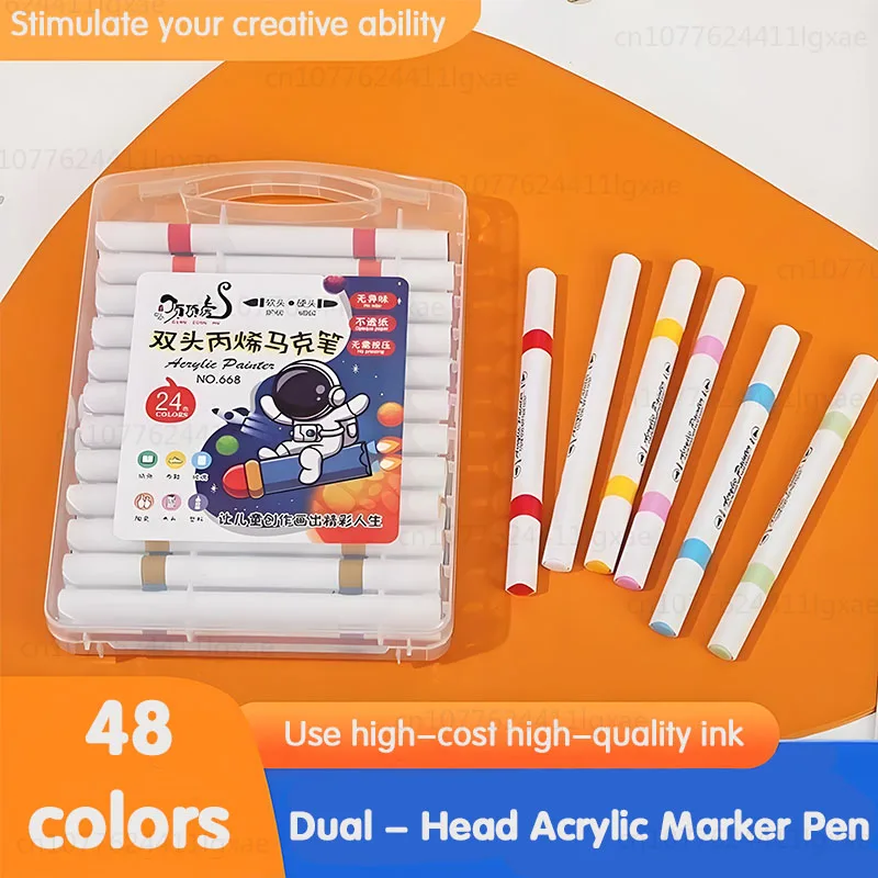 12-48 Colors Dual Tip Acrylic Marker Pens Set Brush Paint Markers for Rock Painting, Canvas, Wood Ceramic Art Supplies for Kids