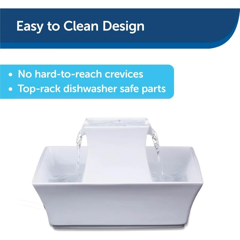 نافورة مياه من السيراميك للقطط والكلاب من PetSafe Drinkwell Pagoda، سعة 70 أونصة، تشجع الترطيب، تصميم وعاء مفتوح، أبيض