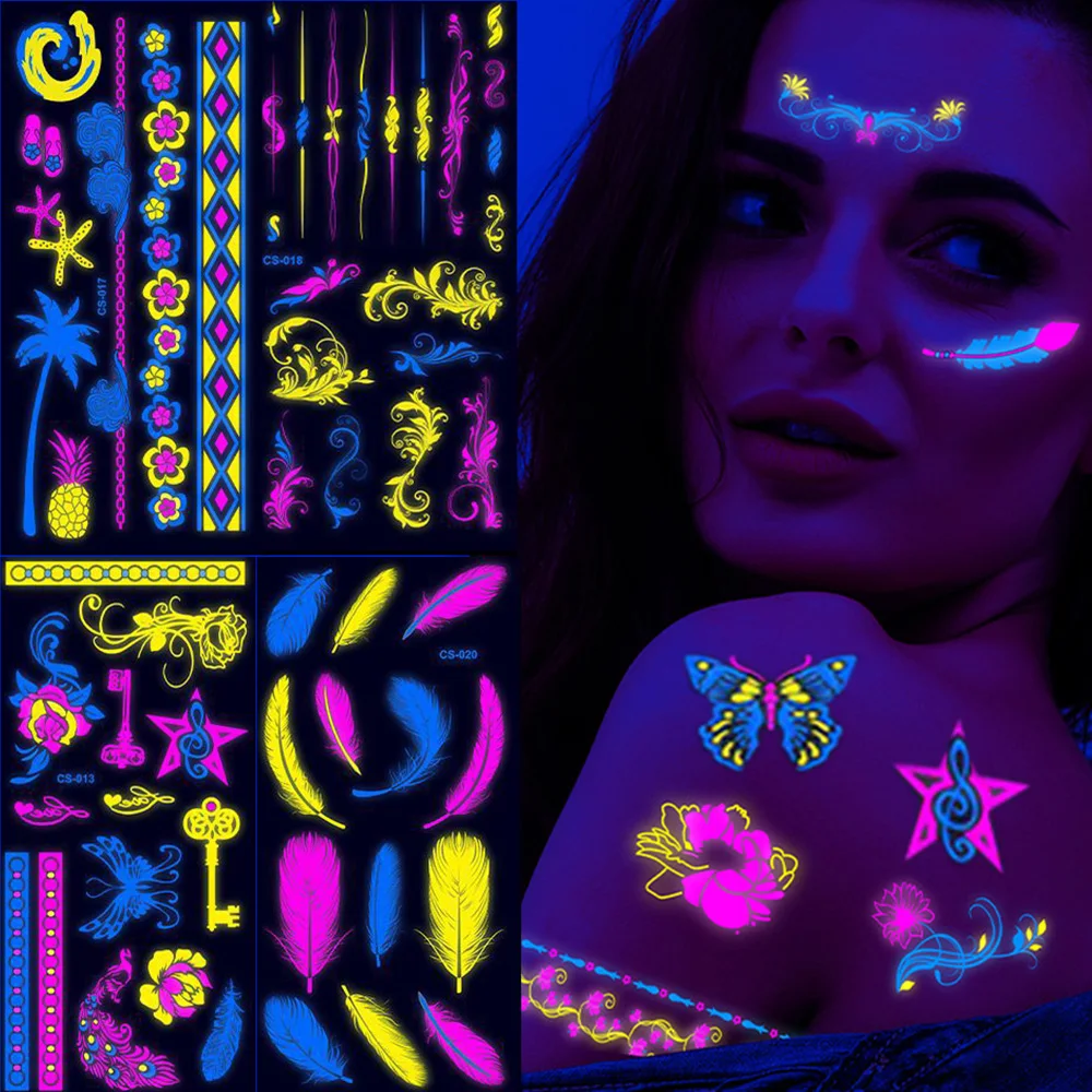 Glow in The Dark Body Tattoo Stickers Wedding Party Cotillon Neon Party Fluorescent Burning Man Festival Woman Rave Accessories