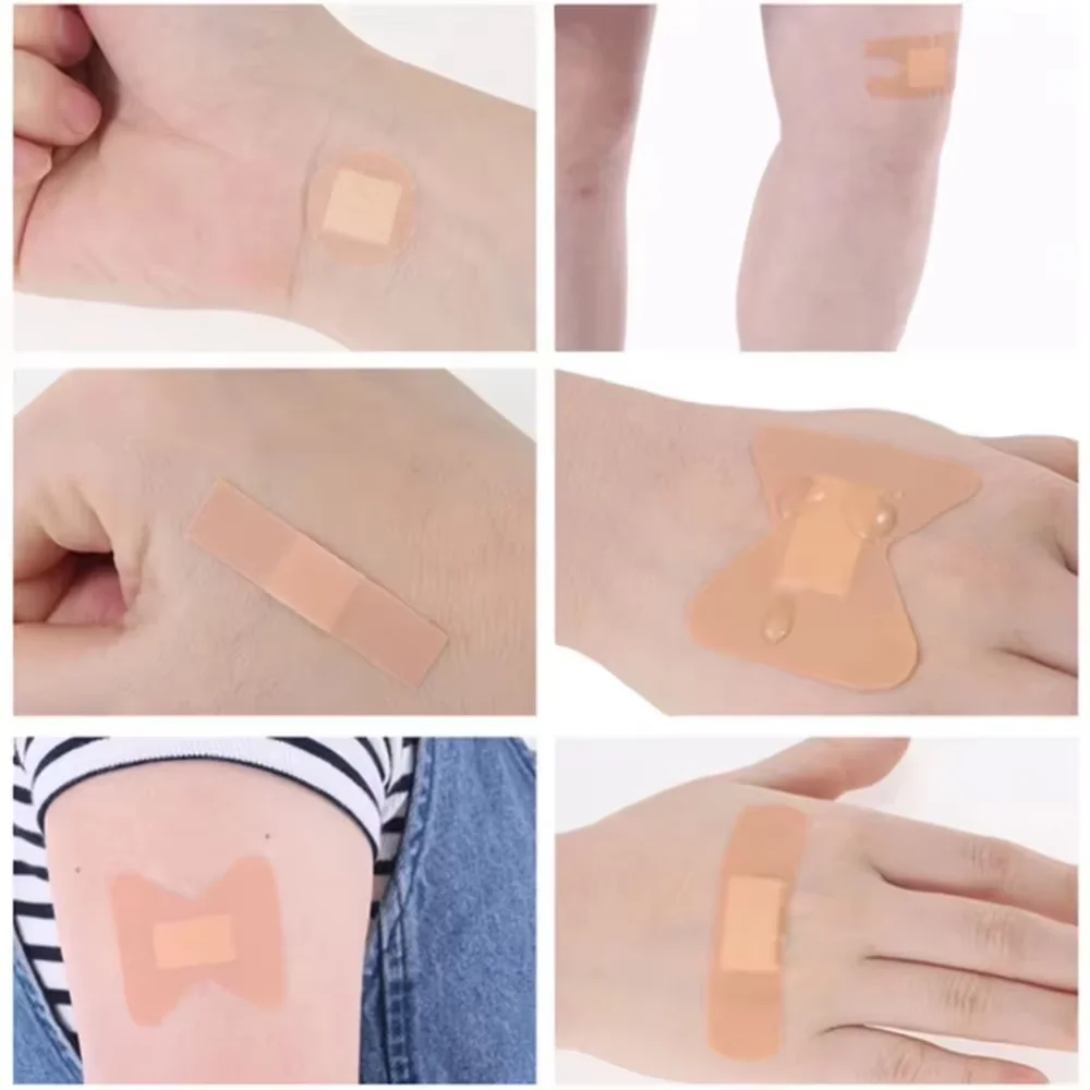 100 Uds vendaje adhesivo de varios tamaños cinta Irregular impermeable yeso para heridas básico quirúrgico nudillo punta del dedo tiras para heridas