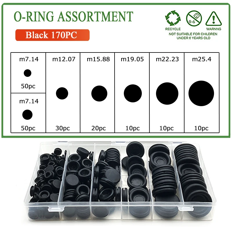 

170pcs Rubber Grommet Blanking Hole Firewall Hole Plug Electrical Wire Gasket Black Parts m7.14-25.4