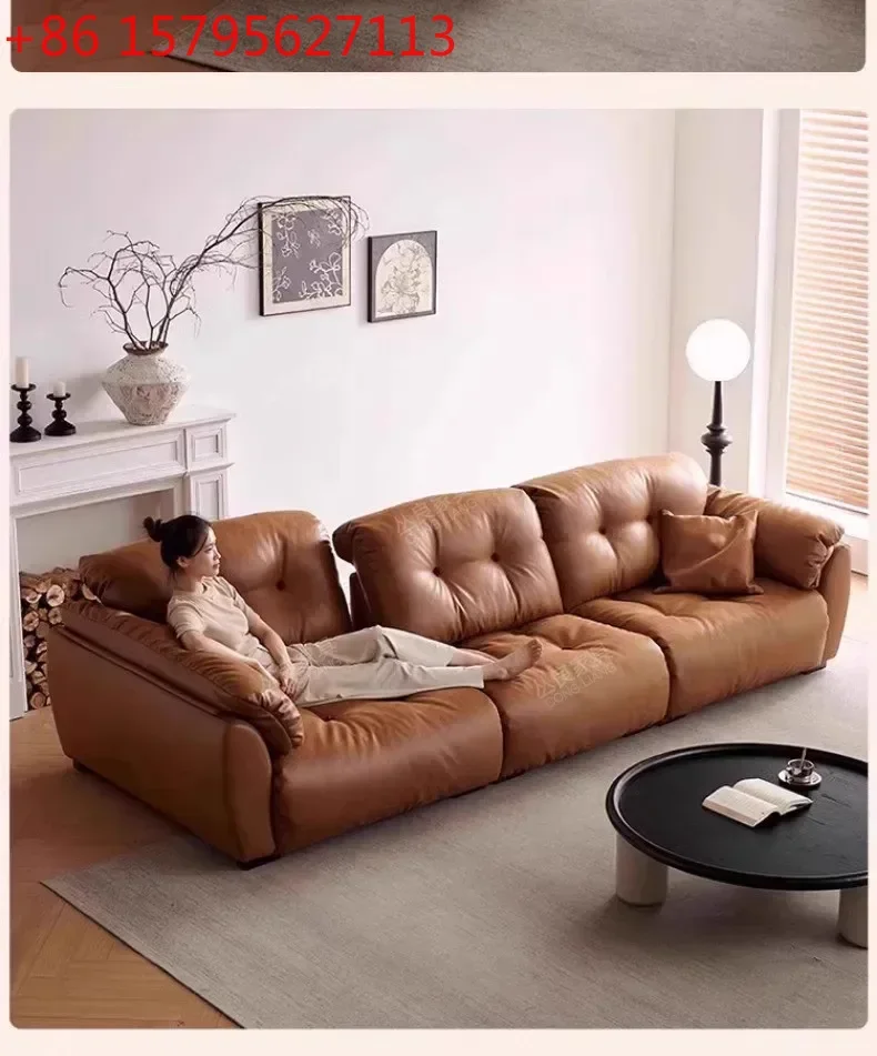 

Диван с регулируемой спинкой, кожаный, для гостиной, прямой, в ретро-стиле, из вощеной кожи, функциональный.