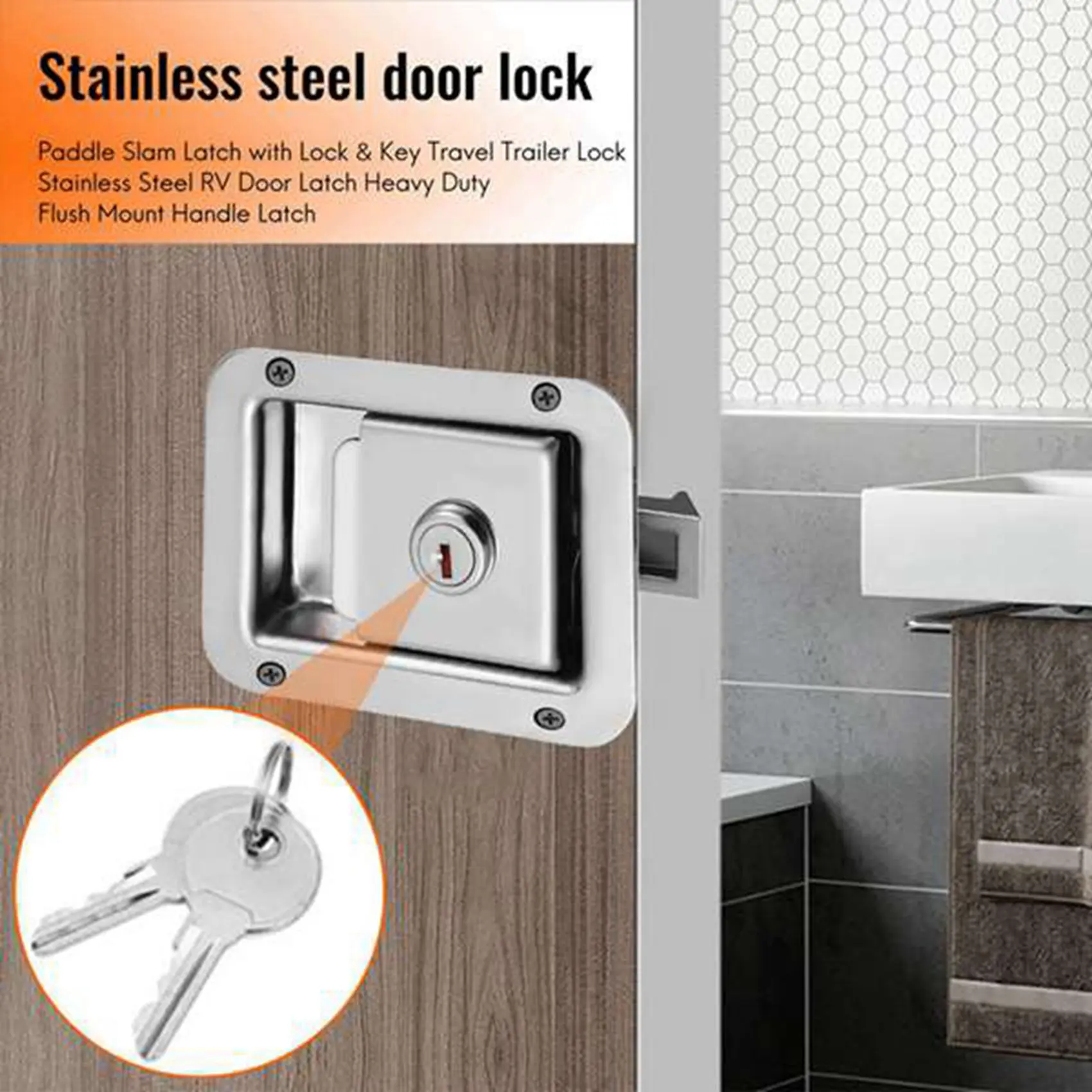 Precise 3X Paddle Slam Latch With Lock & Key Travel Trailer Lock Stainless Steel RV Door Latch Flush Mount Handle Latch