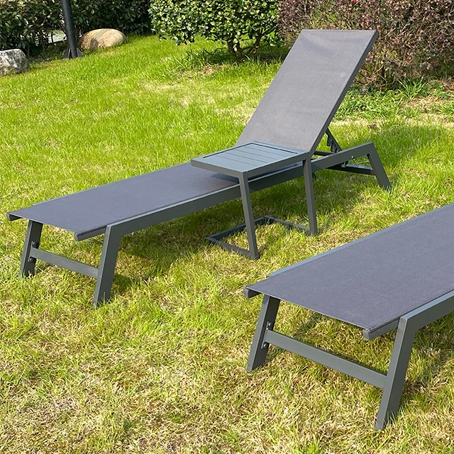 3 Pieces Outdoor  Aluminum Poolside Reclining Sunlounger Set with Side Table