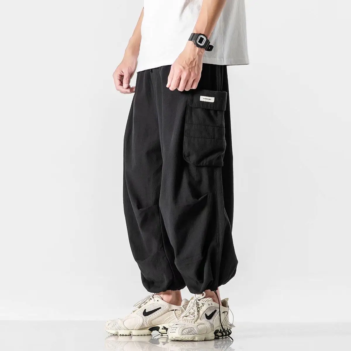 Harajuku Vintage Wide leg Oversize Pants Men Casual Joggers Harem Pants White Cargo Pants Skateboard  Trousers 2023 Streetwear