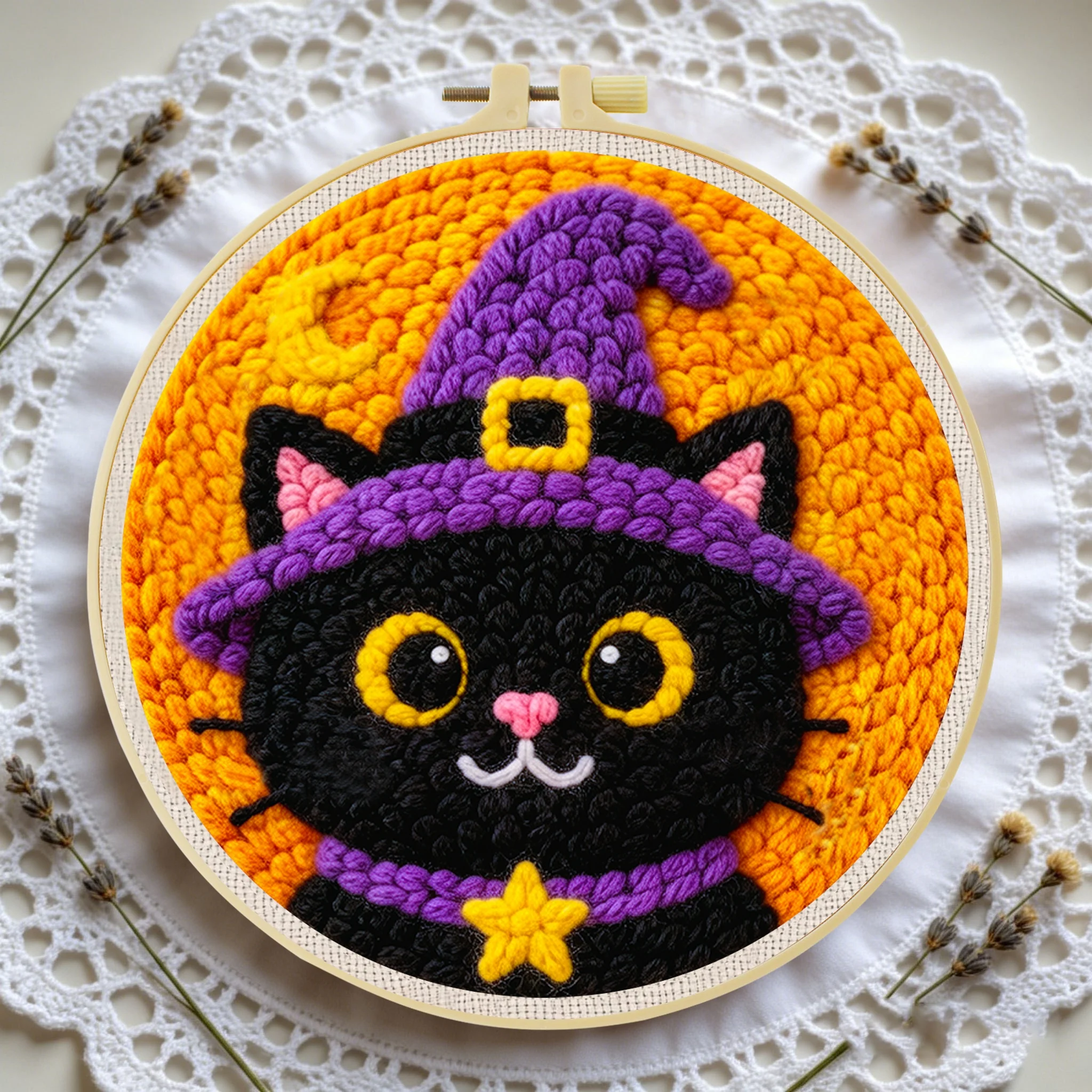 Anfänger-Halloween-Punch-Needle-Stickerei-Set 20x20cm 1 Stück Entspannendes Grusel-Geist-Kürbis-DIY-Set für Süßes oder Saures Partydekoration – Detail 4