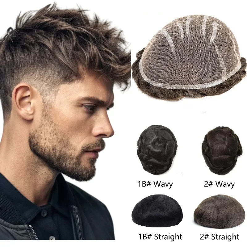 

Мужской парик из человеческих волос HD, швейцарская полная кружевная основа | Предварительно отбеленные узлы Шиньон для самой парика реалистичного вида