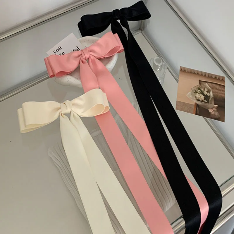 Hair Clip Sweet Bow Satin Ribbon Metal Spring Pink Girls Headwear Streamer Side Clip Elegant Lightweight Daily Party Travel Gift