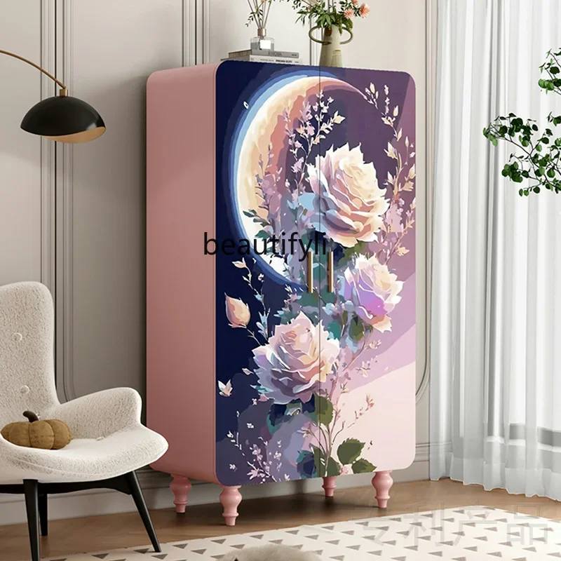 

Full solid wood wardrobe French romantic pink bedroom storage storage rose decorative cabinet