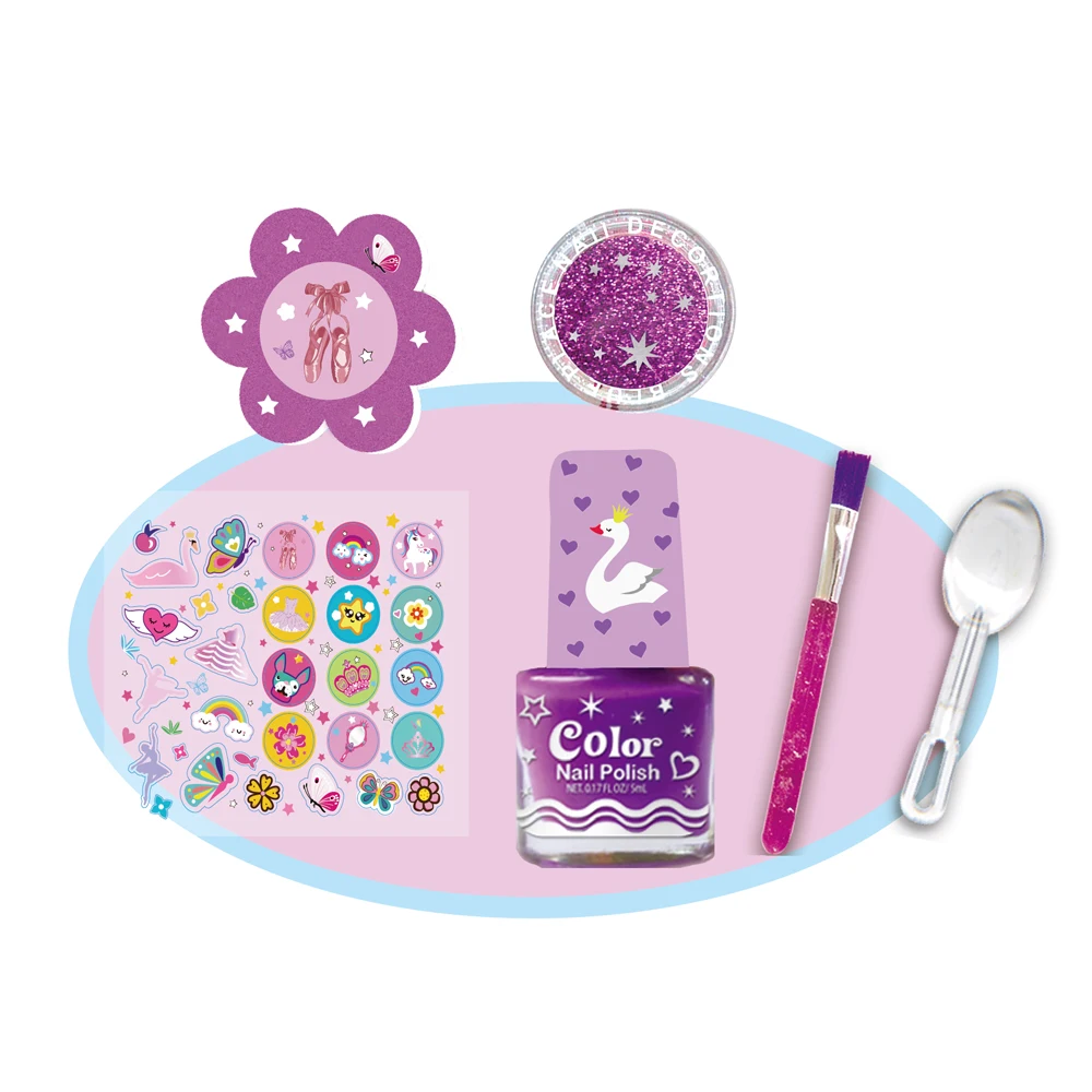 2024 Kids Makeup Set Glitter Nail Manicure Nail Polish Art Set Nail File Set Gem Stickers Brush Spoon Set