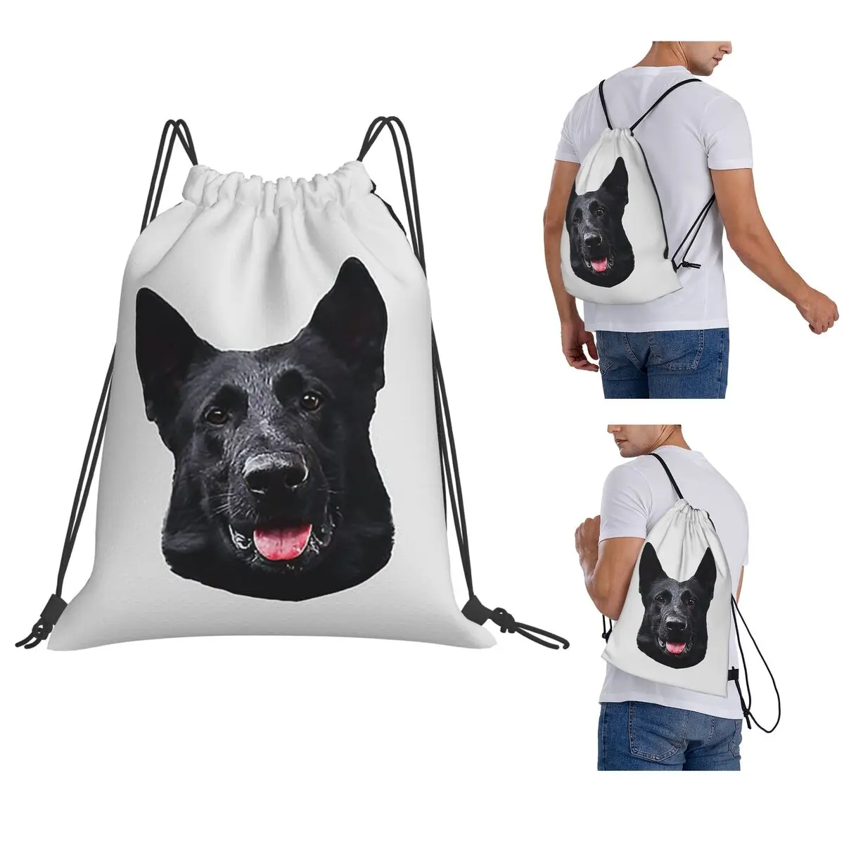 Black German Shepherd Dog Stunning Backpacks Casual Drawstring Bags Sports Bag Book Bags for Man Woman Students