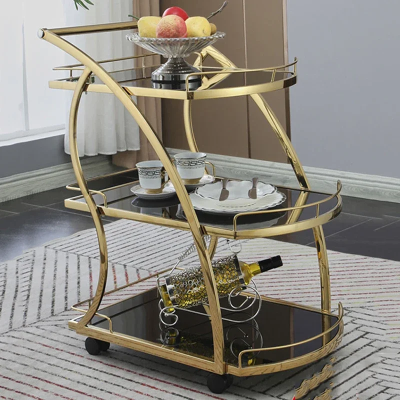 Bar Tables Trolley Kitchen Sideboards Metal Shelf Serving Rolling Trolley Wine Rack Fruit Basket Archivadores Hotel Furiture