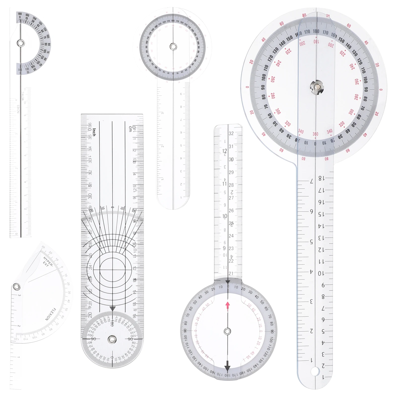

6pcs Ruler Set Professional Medical Tools Durable Transparent Ulna Finger Goniometer Protractor Angle Device Occupational