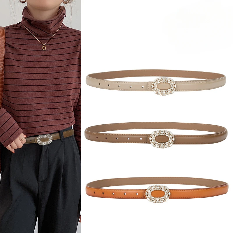 

Западный кожаный овальный ремень со стразами и пряжкой, женский пояс, джинсовое платье, свитер, тонкий ремень для женщин