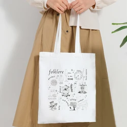 Folklore Album Pattern Tote Bags Canvas Large Handbag for Women Shopping Bag Foldable Ladys Beach Bag Taylor Swift Merch Gifts
