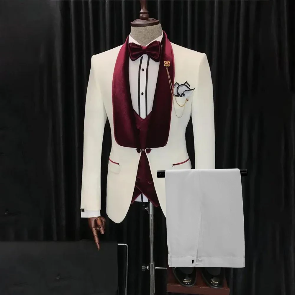 Blazer Suit For Men 3 Piece Outfit Set Suits High Quality 2024 Pants Party Wedding Tuxedo Jackets Vest Costume Beige Fashion Rad