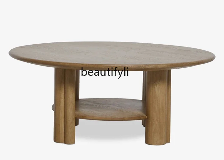 

Solid Wood Distressed Color Small Tea Table Small Apartment Sofa Side Table Living Room Small round Table