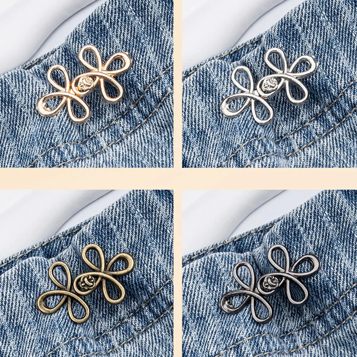 Kleeblatt-Taillenknopfverschluss, verstellbare Metall-Jeansknöpfe – Spanner für lockere Jeans, sofort anwendbar ohne Nähen für Denim-Hosen – Detail 12