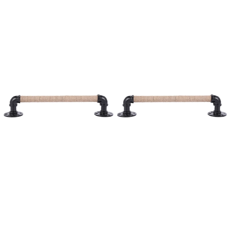 

2X Industrial Style Pipe Furniture Handle Barn Sliding Wooden Door Handles Black Vintage Wrought Iron Rope Handle