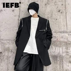 IEFB New Fashion Men's Single Button Blazer Zipper Shoulder Pad Design Male Suit Jacket 2024 Autumn Men Wear Handsome 9C7172