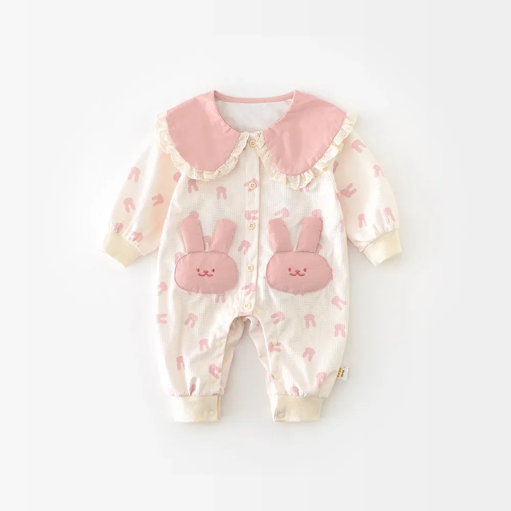 Newborn Romper 2025 Spring And Autumn New Cartoon Print Baby Girl's One Piece Clothes Pocket Jumpsuit