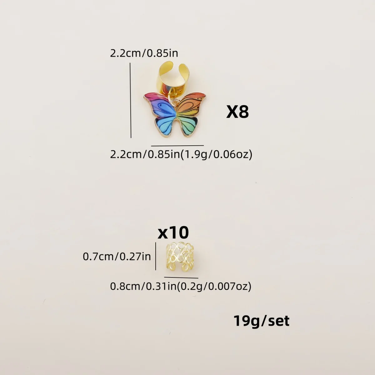 18pcs 보헤미안 스타일 금속 나비 펜던트 머리 반지 Braiding-아프리카 트위스트 헤어 액세서리