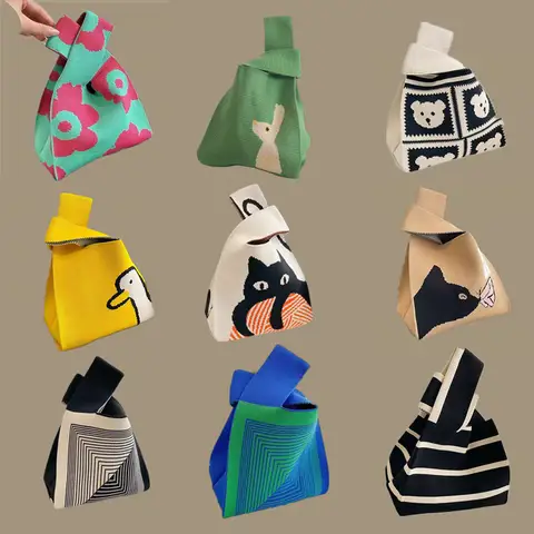 Women Handmade Knitted Small Handbag, Casual Wrist Bag, Student Reusable Shopper Mini Tote Bag, Suitable for Daily Use Outdoor